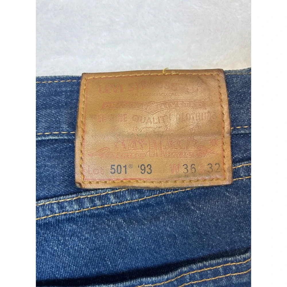Modern Levis Premium 501 Straight Leg Jeans Dark Grungy Wash Indigo 36x32